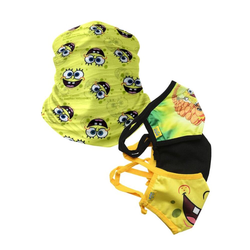 New Boys Kids Spongebob Squarepants 3 Pack Reusable Face Masks & Neck Face Cover